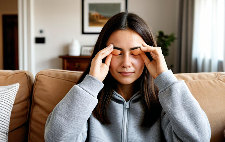 안구건조증 치료 기기 - Modern Office Eye Exercise**

"A professional woman in a modern office setting, fully clothed in app...