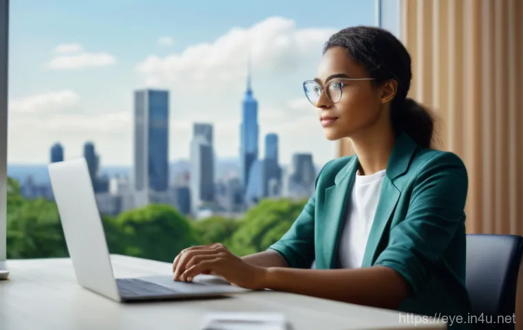 안구건조증 예방 습관 - A person (gender-neutral, 20s-30s) standing by a sunlit window, gently holding a clear glass of wate...