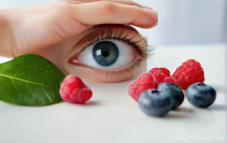 안과 검진 주기 - A professional female ophthalmologist, wearing a clean white lab coat and a gentle smile, conducting...